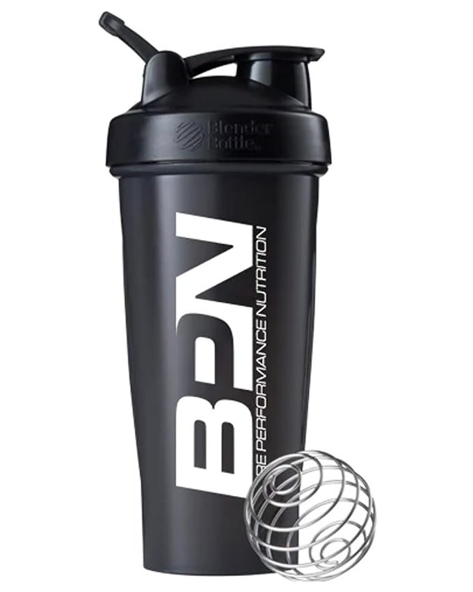 Czarny shaker BPN z metalową kulką do mieszania